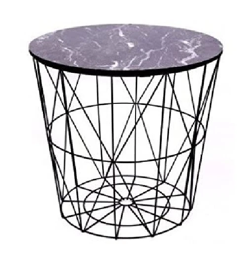 Wire Side Table Retro Metal Basket Marble Top Storage Table Home Corner Table - Image 4 of 4