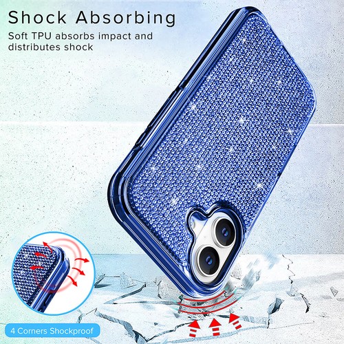 For Apple iPhone 16 - Full Bling Rhinestone Crystal Dual Layer Impact Cover Case - Picture 13 of 36