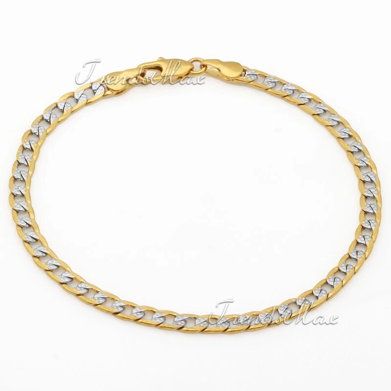 Pulsera de 4 mm para hombre y mujer con cadena llena de oro amarillo/blanco cadena cubana 7-11 pulgadas Foto 2 de 3