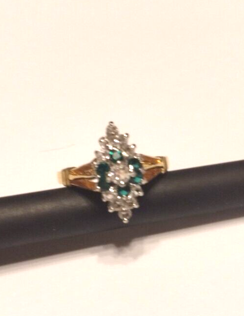 18k-ge-ring-size-8-gold-toned-faux-diamond-green-gemstones-ebay
