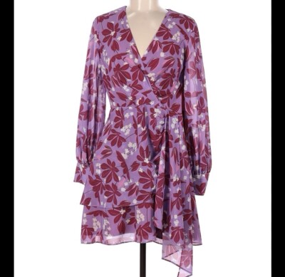 SACHIN & BABI Emory Lavender Floral Faux Wrap Dress Sz 4 Fairy, Whimsical. Flowy