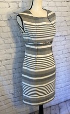 Calvin Klein Women’s Sexy Gray and White Striped Sheath Dress Size 6 Petite