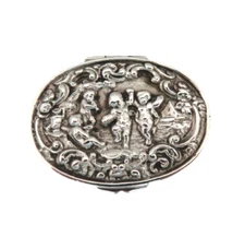 Vintage Spain Sterling Silver & Gilt Repousse Cherubs Trinket Pill Box  25g
