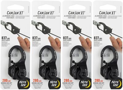 Nite Ize CamJam XT Aluminum Cord Tightener, Regular - 280 lb Load Limit (4-Pack)