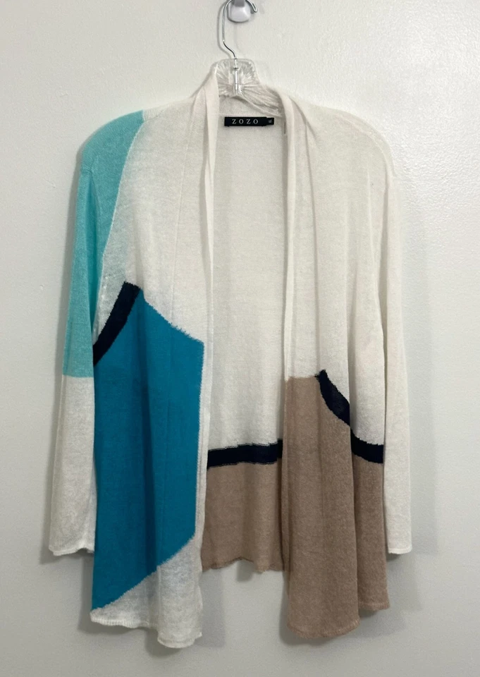 Cárdigan para mujer Artístico Colorblock XL Boho Frente abierto Negro Azul Lagenlook Oficina Foto 2 de 4