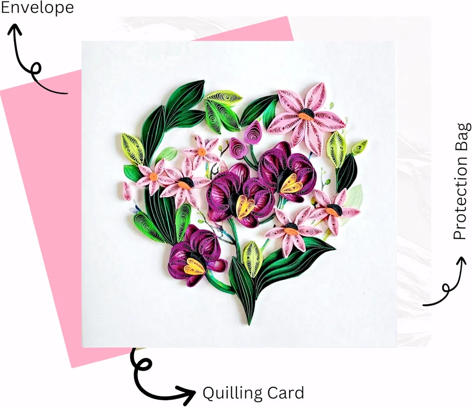 Floral Heart Quilling Greeting Card – Handmade 3D Paper Art - Image 4 of 4