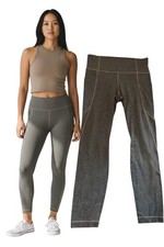 Athleta Salutation Stash Leggings Gray Brown Stitching Powervita 7/8 Size M