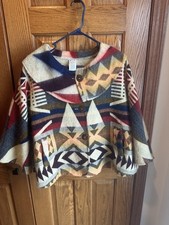 NTVES Poncho Alpaca Native Southwestern Aztec Cape With Pockets Wide Collar