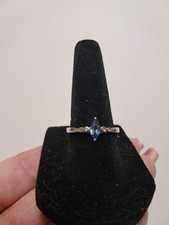 10k White Gold Marquise Cut Tanzanite with Diamond accents Ring Size 7 NEW India