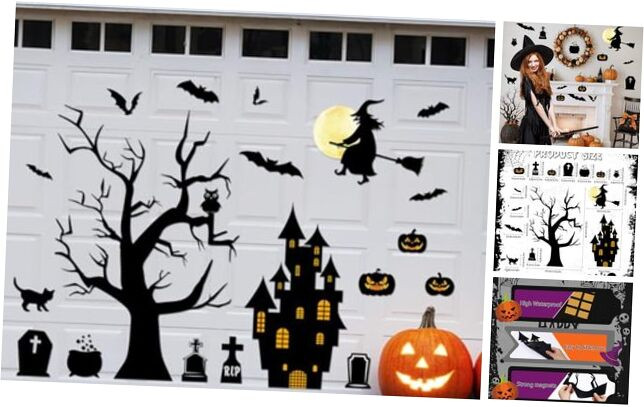 20Pcs Halloween Garage Door Decorations Black Magnet Stickers Witch Withered