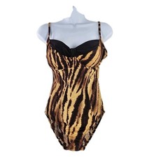 Vtg Cazimi 80s 1 Piece Halter Top Bikini Cut Leopard Animal Print Black Brown M