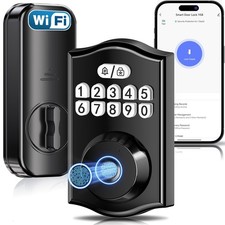 Smart Deadbolt Lock with WiFi, 5-in-1 Keyless Entry, Fingerprint, App Control, A