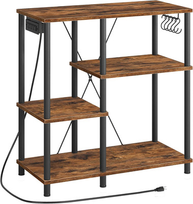 Rustic Bakers Rack with Power Outlet & Hooks - Kitchen Storage Shelf BF07UHB01