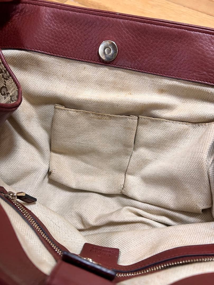 GUCCI GG Canvas Leather Tote Bag Beige Brown Authentic Used thumbnail 5