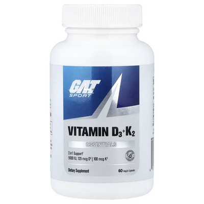 2 X GAT, Sport, Essentials, Vitamin D3 + K2, 60 Veggie Capsules-Worldwide