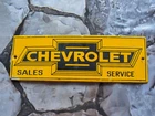 VINTAGE CHEVROLET PARTS & SERVICE PORCELAIN SIGN 12" X 4"