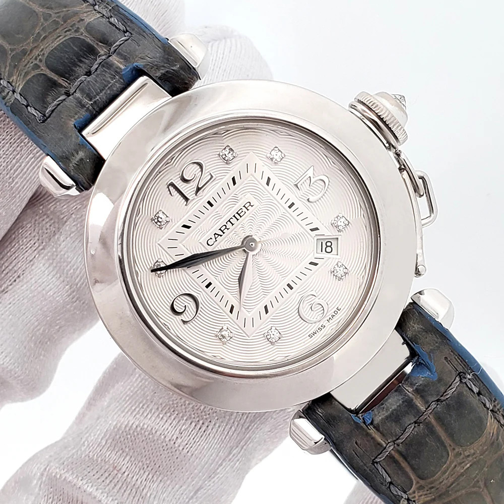 正規品★カルティエ★Cartier★レザー★Pasha★ケース Cartier Pasha White Gold Factory Arabic Diamond Dial 32mm Watch
