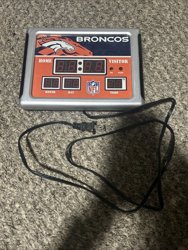 Denver Broncos NFL Football Game Day Electronic Scoreboard Clock Thermometer