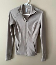 90 Degree By Reflex Rib Legend Tan Taupe Long Sleeve Full Zip Jacket Sz SMALL