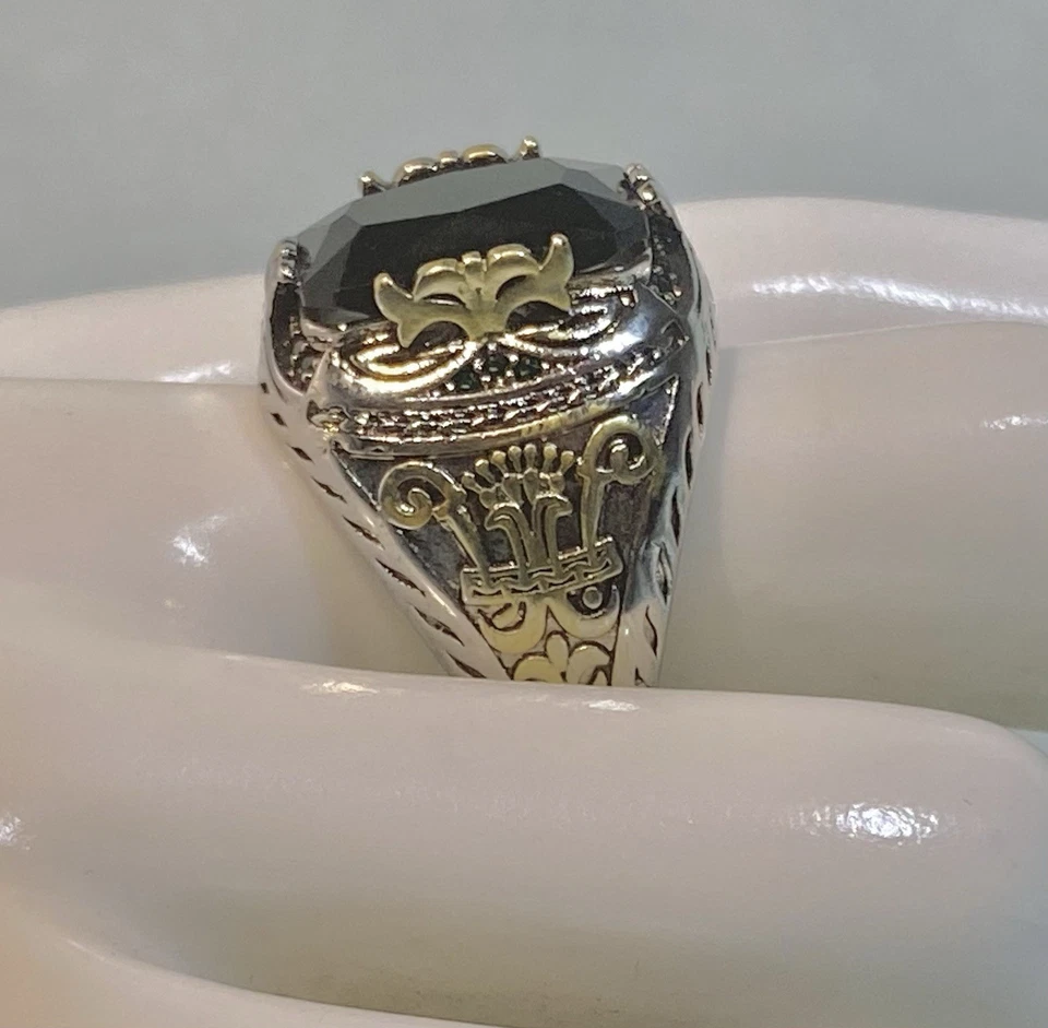 Anillo Sello Francés Tono Oro Cresta Topacio Negro Chapado en Ley Talla 10.5 Foto 4 de 4