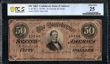 PCGS 25! 1864 CONFEDERATE STATES T-66  $50 NOTE