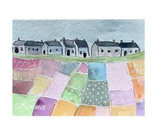 Aceo By Kenna Painting Watercolour Houses Original  2.5” X 3.5”