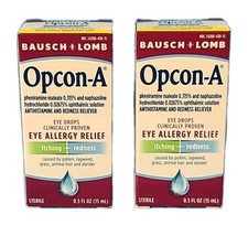  LOT OF 2  Baush Lomb Opcon-A  ALLERGY RELIEF   EYE DROPS 0.5 oz / 15 mL 05/26