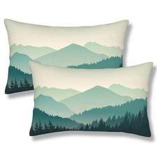 Beautiful Green Mountain Landscape Throw Pillow Covers Misty Pine Tree Mounta...
