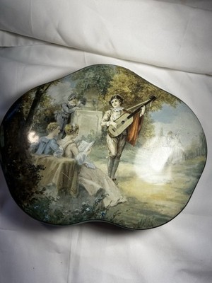 Vintage Huntley & Palmers Biscuit Tin.  Minstrel Boy Reading & London, England
