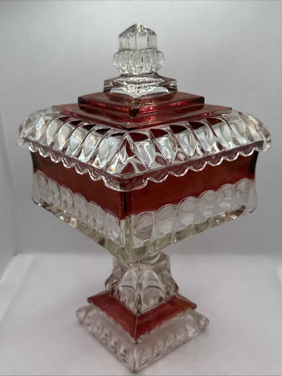 Vintage Westmoreland Wedding Ruby Red Clear Bowl Candy Dish With Lid PLEASE READ