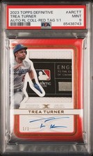 2023 Topps Definitive Trea Turner Red Laundry Tag Auto 1/1 Dodgers ARC-TT PSA 9