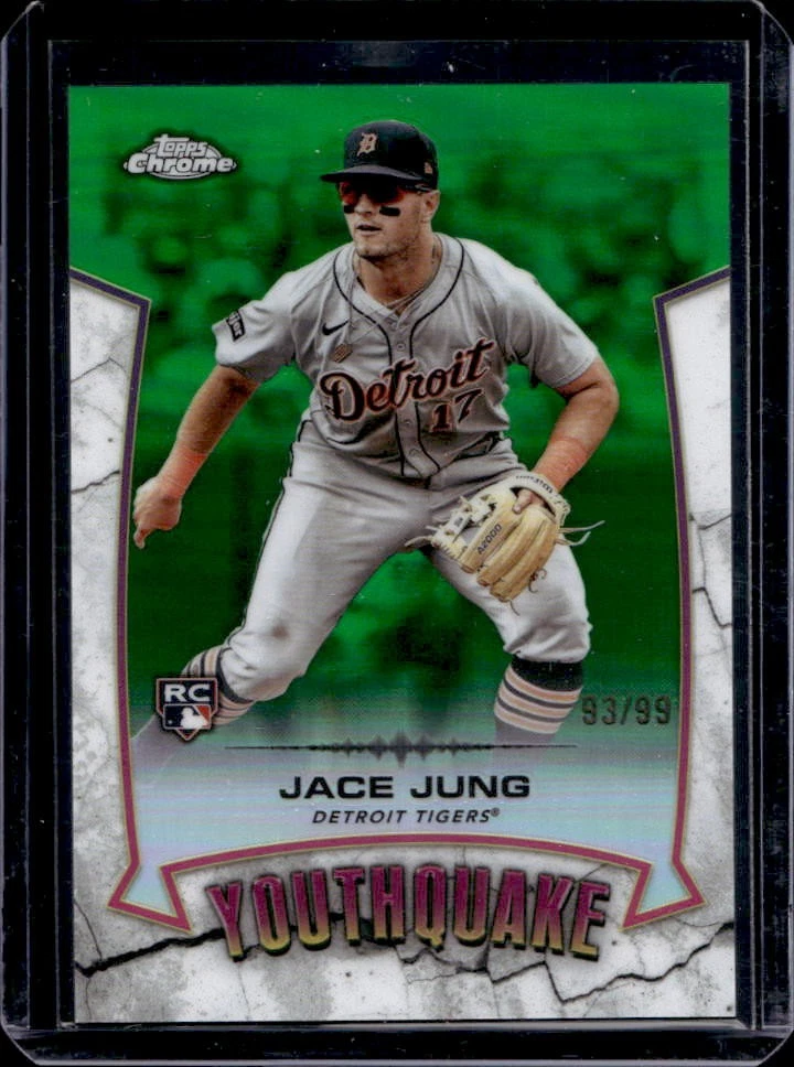 2025 Topps Chrome Jace Jung YouthQuake RC Green Refractor Rookie #93/99 Tigers