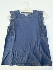 Banana Republic Wom. Navy Top Eyelet Trim Ruffle Preppy Feminine Vaca XS EC