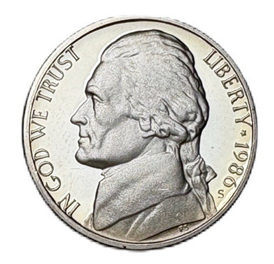 United States 1986 S Proof Jefferson Nickel KM A192 Actual Coin
