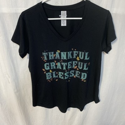 Fifth Sun Womens Black T-Shirt Thankful Grateful Blessed  M NWOT