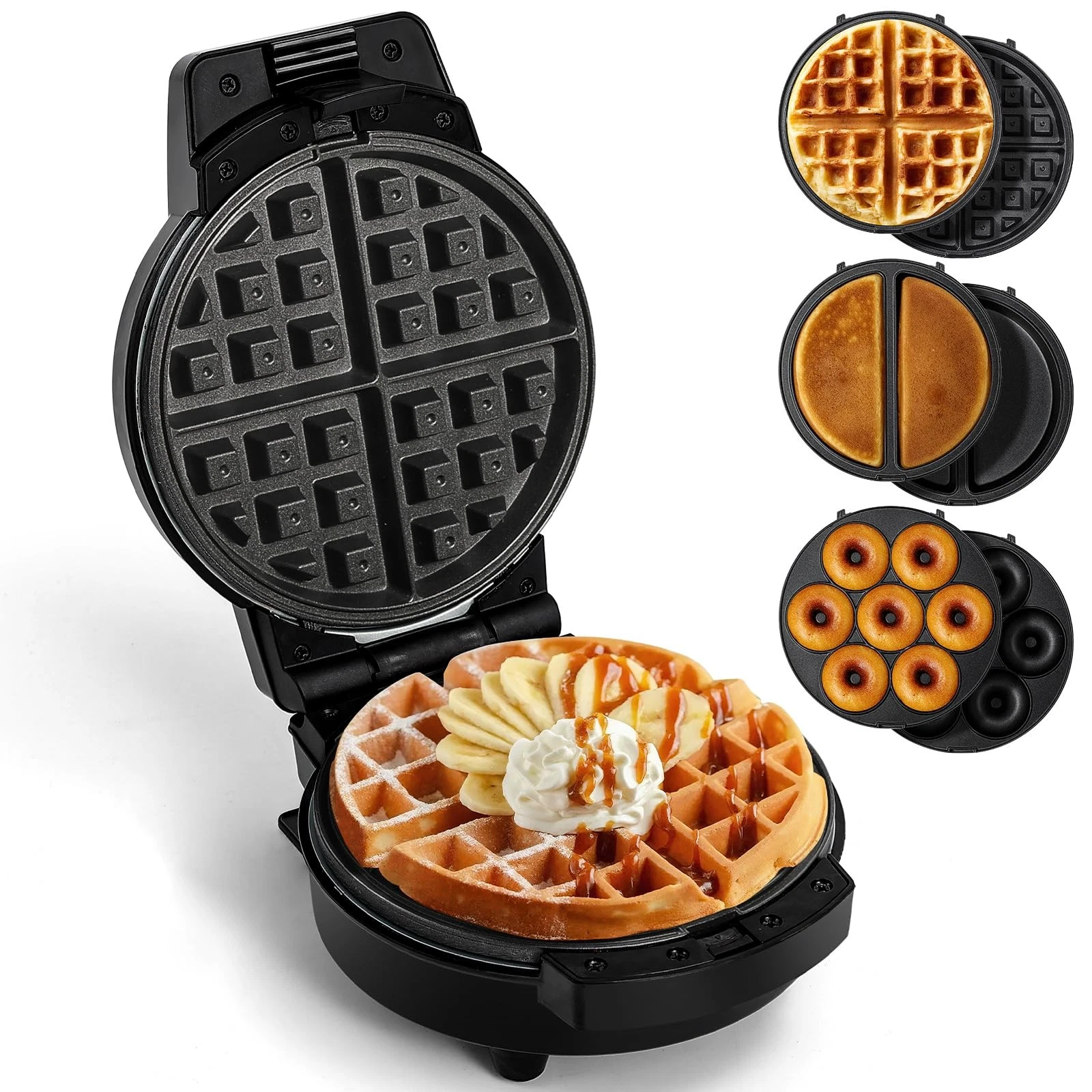 Mini Waffle Maker 3-in-1 With 6 Removable Plates Pancake Donut 6 Inch Iron