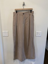 Zara Womens High Waisted Pleated Wide Leg Pants Size Large Tan Old Money Preppy