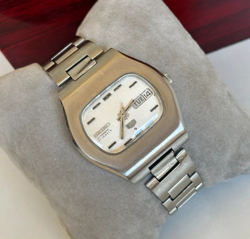 1970's Vintage Seiko 5 Tv Shape Automatic Men's Watch White 6119-5431 38mm Rare