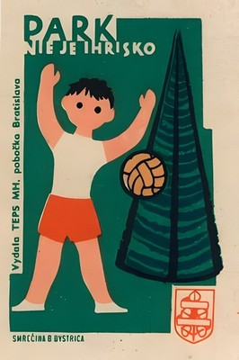   Vintage Slovak Park Poster - Kid & Soccer Ball   - Retro 1970s Decor -