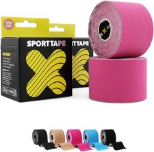 SPORTTAPE Original Kinesiology Tape 5cm x 5m, Pink, 2 Rolls - Hypoallergenic 2.12 per metre