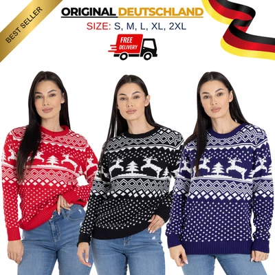 BLAUERHAFEN Damen Weihnachtspullover Pullover Sweatshirt Langarm-Strickpullover