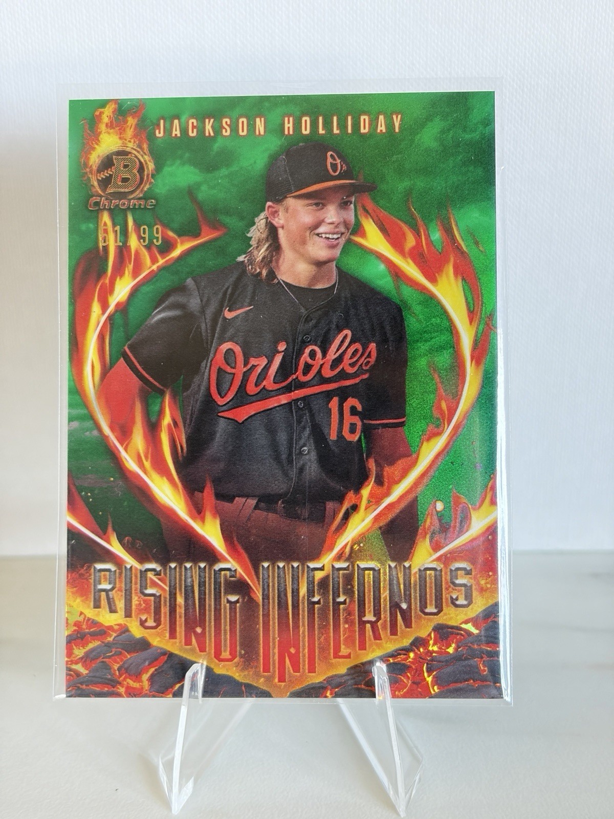 Jackson Holliday 2024 Bowman Green Rising Infernos Insert /99 #RI-9 - Orioles A8
