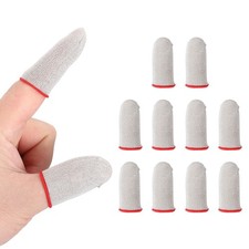 Mobile Gaming Finger Sleeve, 10 Pack Controller Finger Thumb Sleeve, Silver/Red
