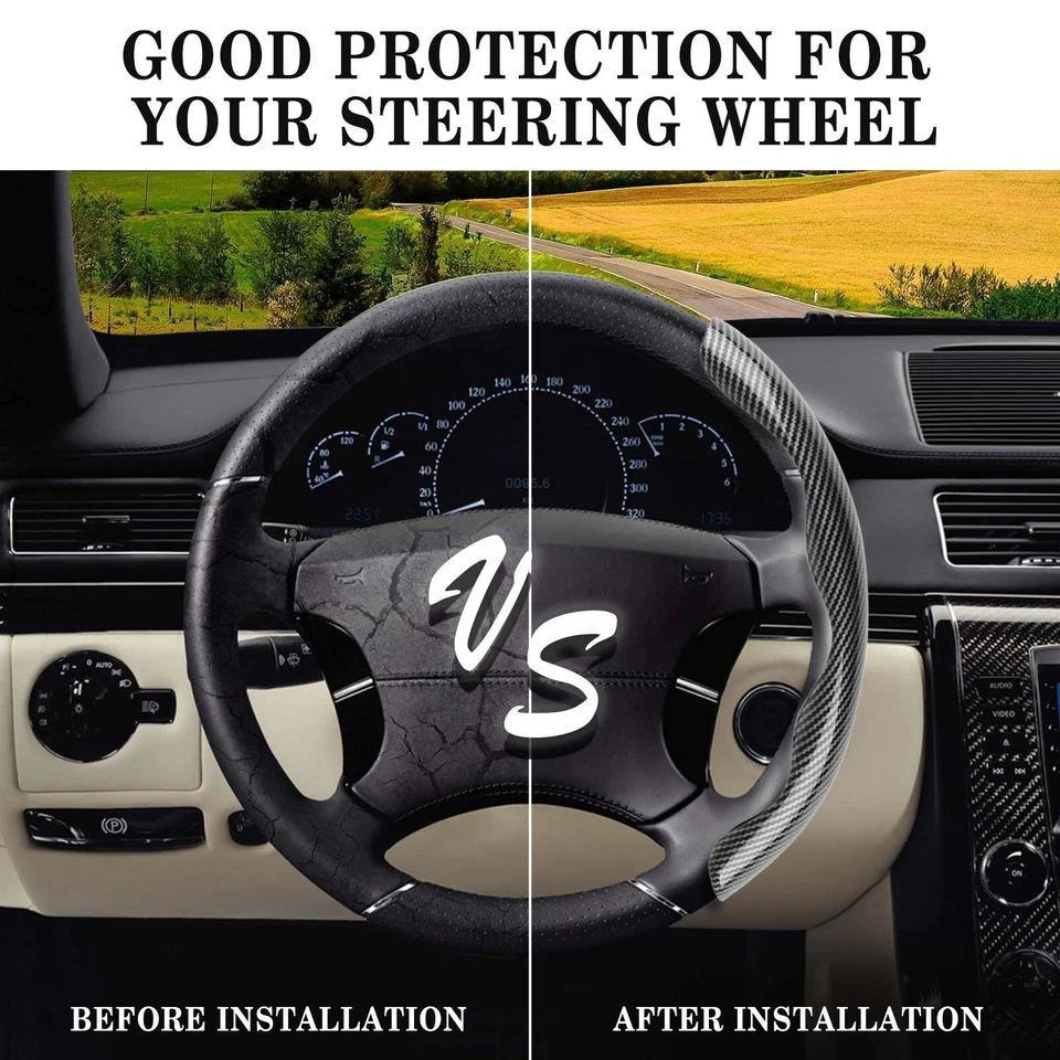 For Mercedes Benz 15'' Carbon Fiber Car Steering Wheel Cover Anti-slip Leather - Image 4 of 4