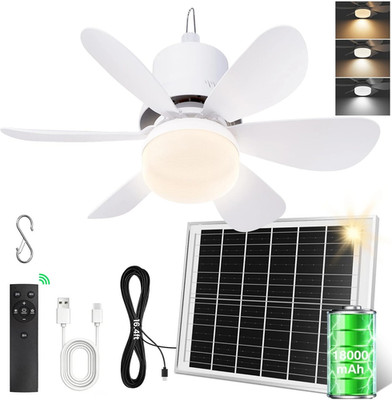 Solar Ceiling Fan with Light, 18000Mah Rechargeable Camping Fan with Remote, 450