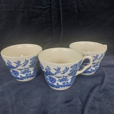 Set of 3 English Ironstone Tableware Old Willow Teacups Made in England