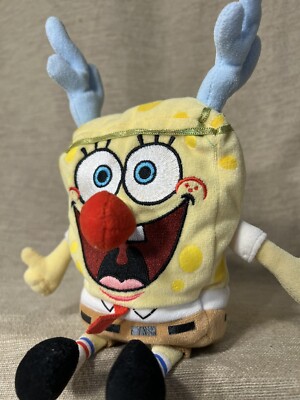 Ty SpongeBob Sleigh Ride Christmas 2005 Plush Beanie Bottom  About 7  Tall