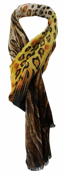 Tigertie Schal In Gelb Beige Braun Grau Orange Schwarz Leopardenmuster-image