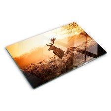 Glas-Herdabdeckplatte Ceranfeldabdeckung Spritzschutz 80x52 Hirsch Sonnenaufgang