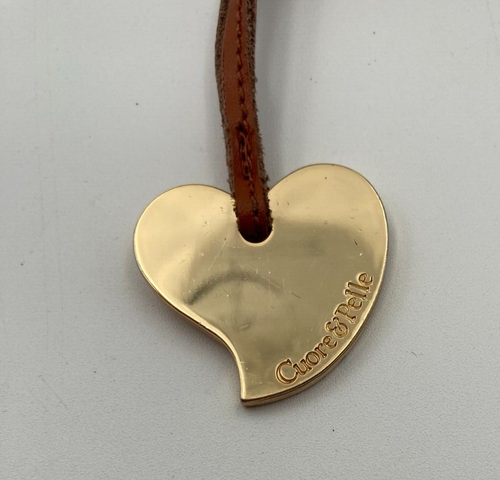 Cuore & Pelle Heart Purse Pendent Gold w/Brown Leather Strap - Picture 3 of 3